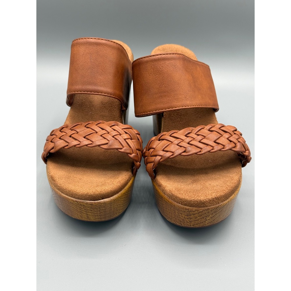 Cliffs White Mountain Alder Women 8.5M Cognac Braided Platform Block Heel Sandal